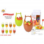 Cute Wooden Barrel 6pcs Fruit Fork Randomly Pick Design Ready Stock