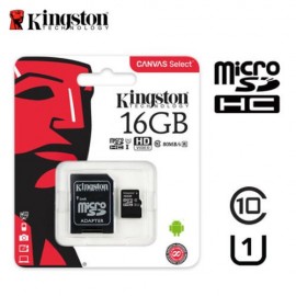 image of Official Kingston 16GB microSDHC Class 10 UHS-I 80MB/s Read Card with SD Adapter