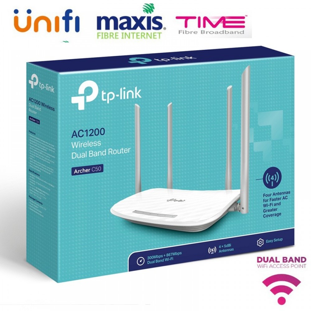 Official TP-Link Archer C50 AC1200 Wireless Dual Band Router Official TP-Link Archer C50 AC1200 Wireless Dual Band Router