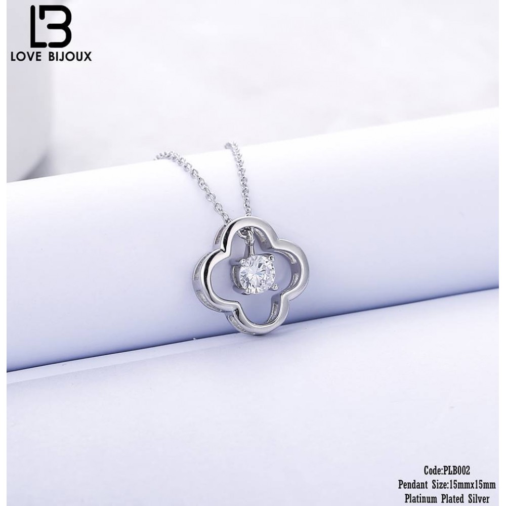  [Love Bijoux Lucky Series] S925 Silver Platinum Fashion Clover Diamond Necklace PLB002