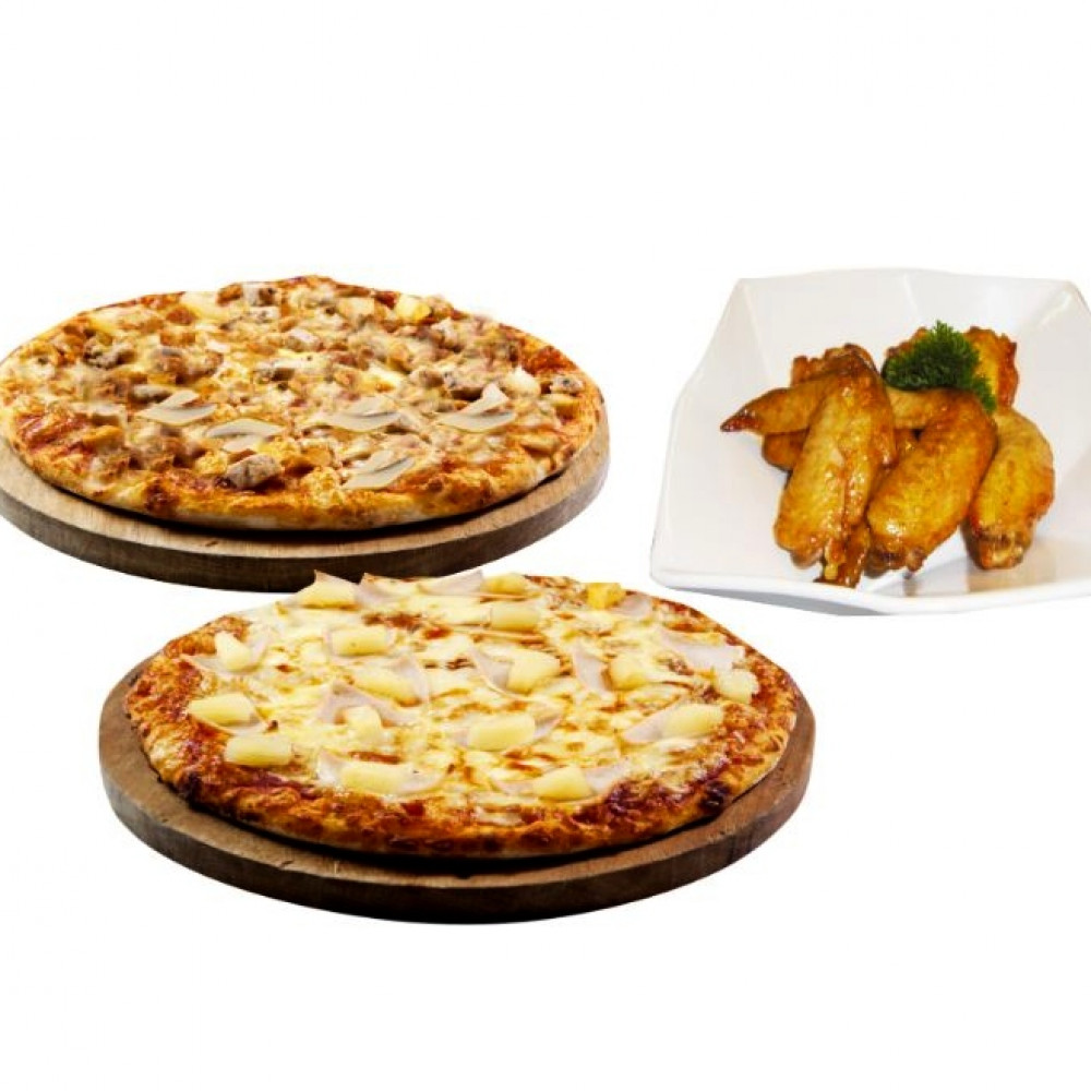 2 Regular Pizza + BBQ Wings (4 pcs) 2 Regular Pizza + BBQ Wings (4 pcs)
