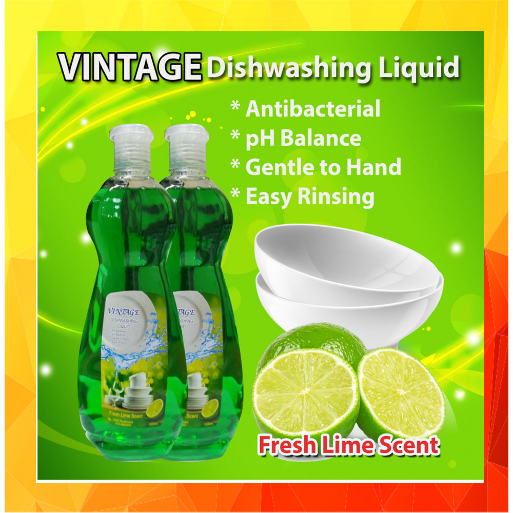 Vintage Dishwashing Liquid (Fresh Lime Scent 1000ml) 2 BOTTLE Vintage Dishwashing Liquid (Fresh Lime Scent 1000ml) 2 BOTTLE