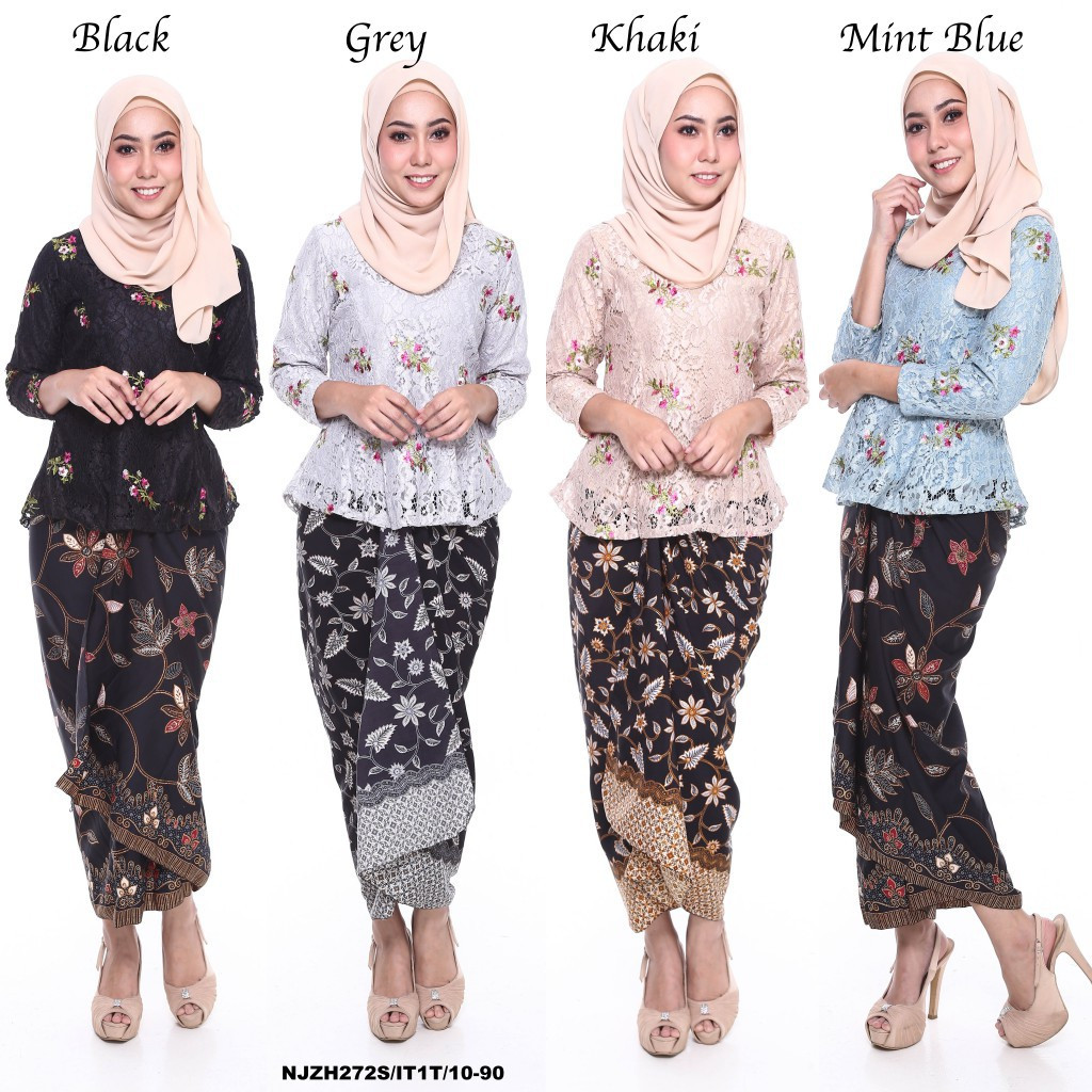 image of NJ Exclusive Collections Embroidery Kurung Modern Style With Self Tied Sarong
