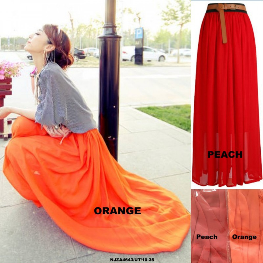 NJ Fashion Trendy Plain Chiffon Long Skirt NJ Fashion Trendy Plain Chiffon Long Skirt