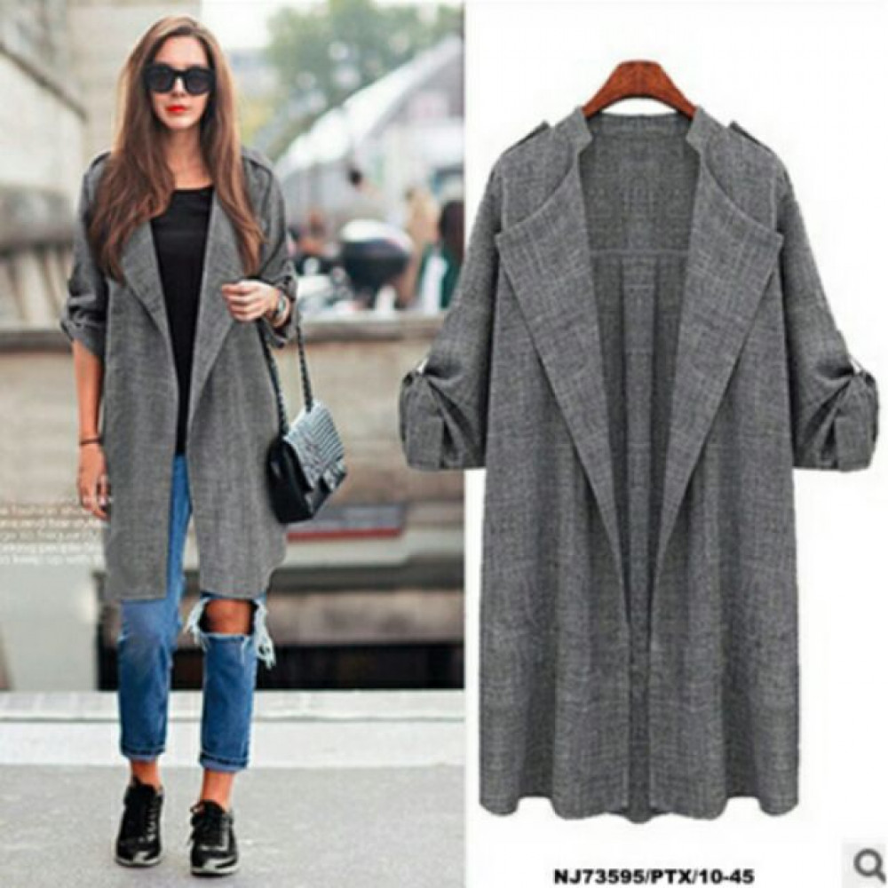 NJ Fashion Charming Long Jacket Grey NJ Fashion Charming Long Jacket Grey