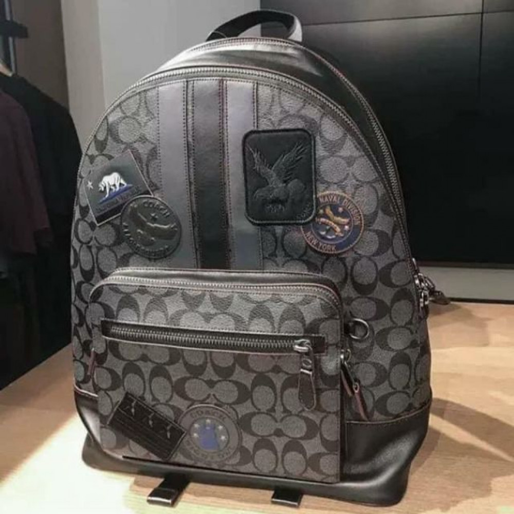 READY STOCK NJ BRANDED BAG WEST BACKPACK IN SIGNATURE CANVAS WITH VARSITY STRIPE & MILITARY PATCHES READY STOCK NJ BRANDED BAG WEST BACKPACK IN SIGNATURE CANVAS WITH VARSITY STRIPE & MILITARY PATCHES