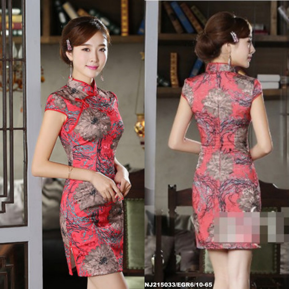 NJ InspiredCollection Silk Printed CheongSam - Red NJ InspiredCollection Silk Printed CheongSam - Red