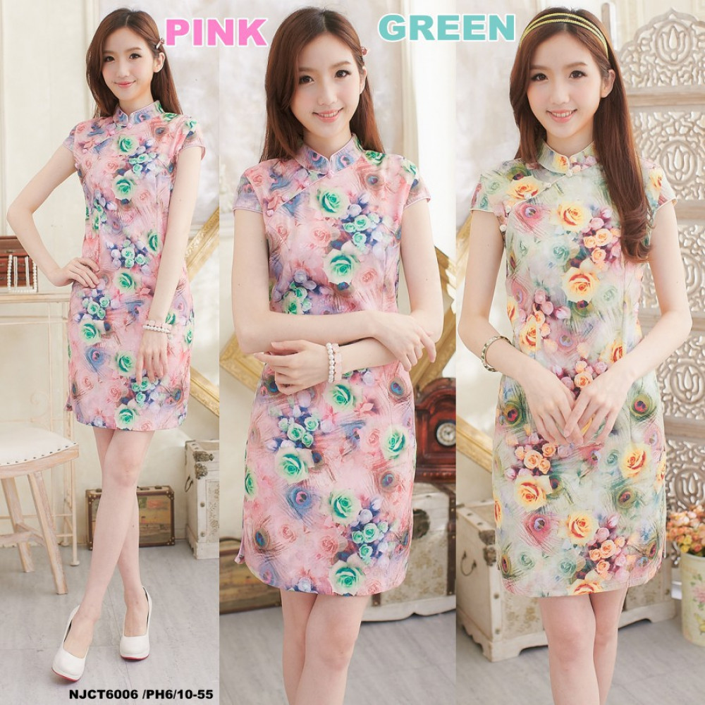NJ Fashion Roses Flower Printed Traditional Cheongsam NJ Fashion Roses Flower Printed Traditional Cheongsam