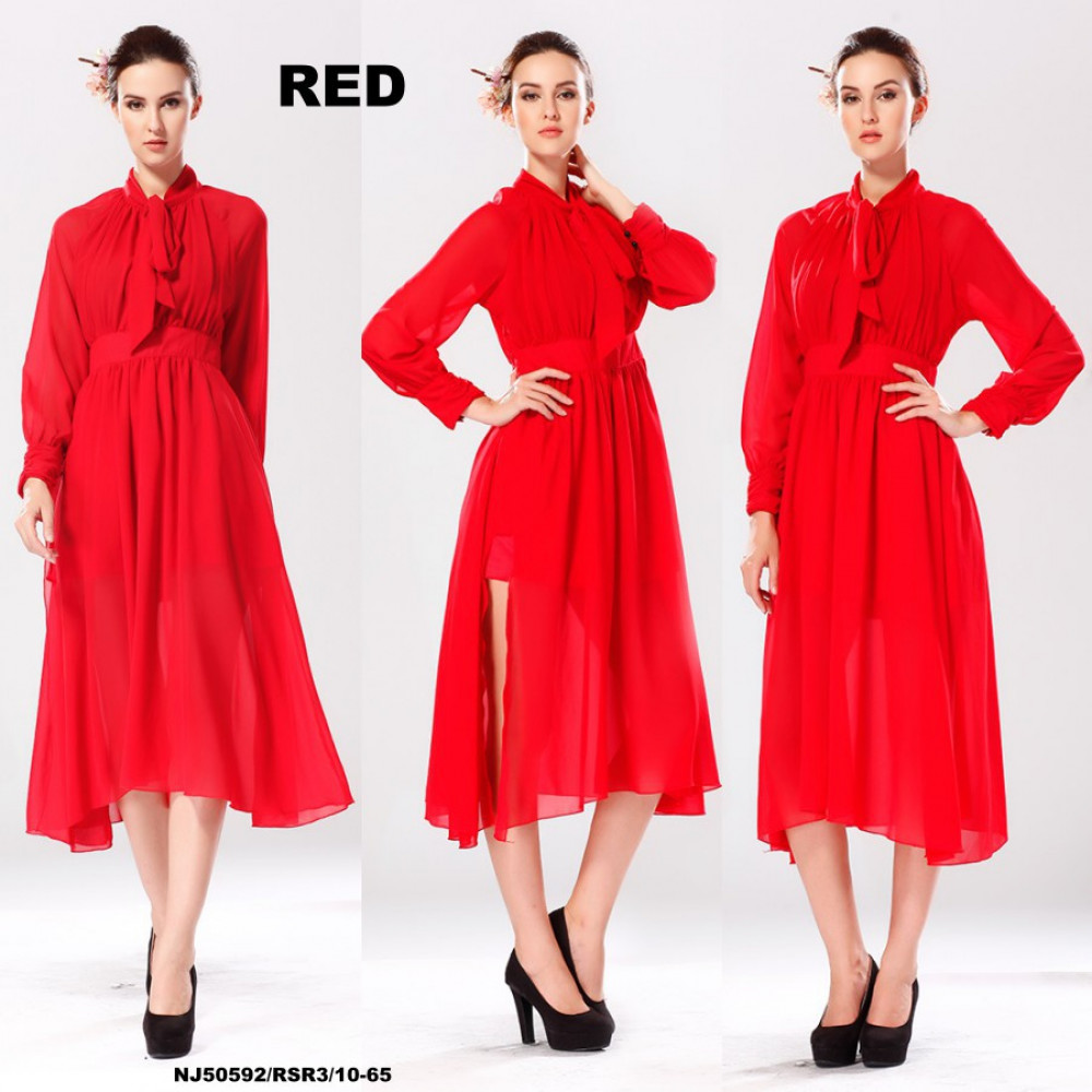 NJ EuropeFashion Stylish Chiffon Dress - Red NJ EuropeFashion Stylish Chiffon Dress - Red