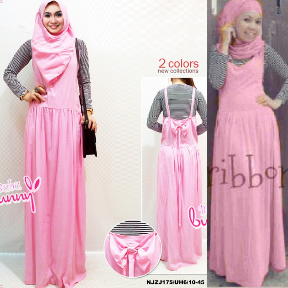NJ Ribbon Design Strap Dress + Stripes Inner + Shawl (3 Pcs) NJ Ribbon Design Strap Dress + Stripes Inner + Shawl (3 Pcs)