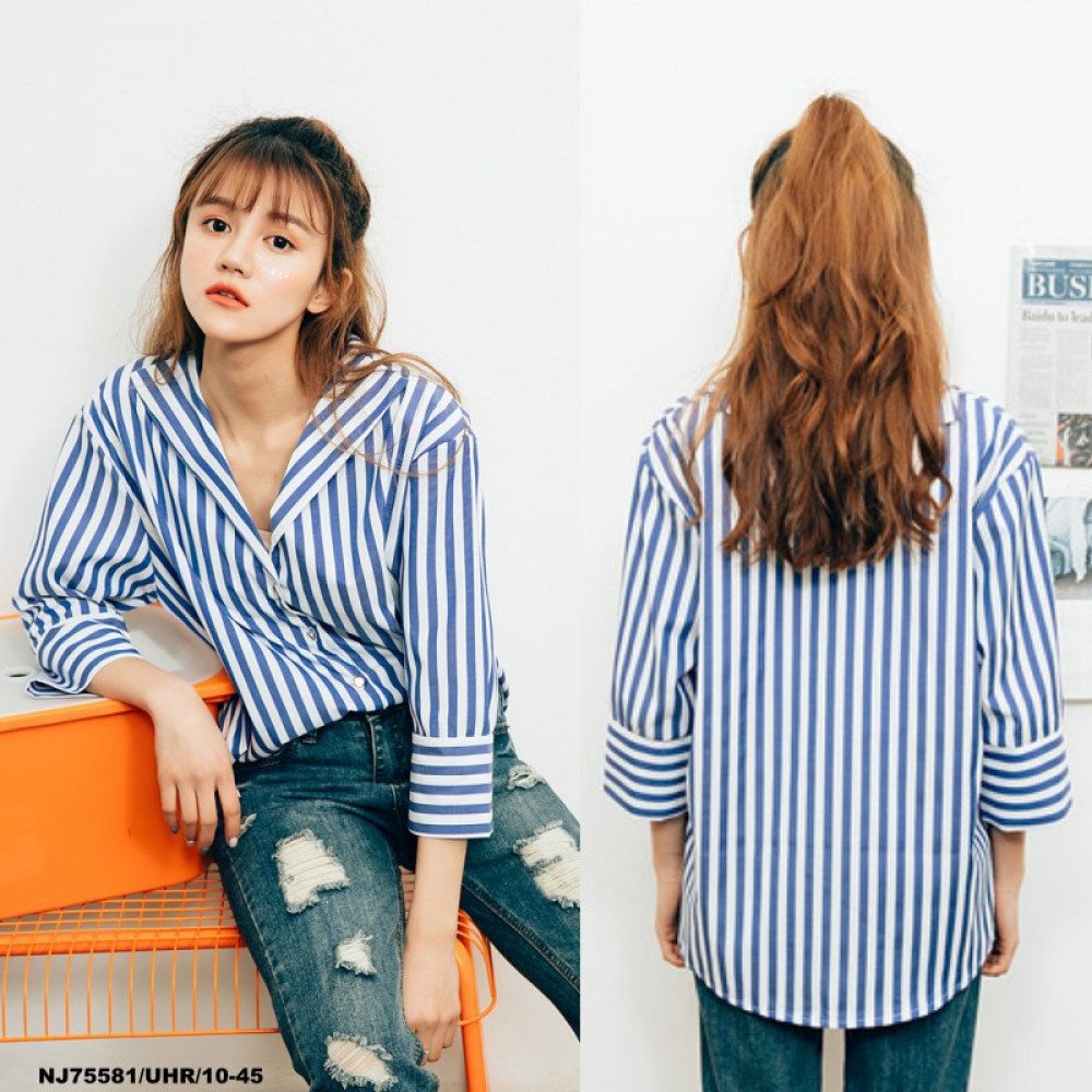NJ Fashion Elegant Stripe Unique Collar Top NJ Fashion Elegant Stripe Unique Collar Top