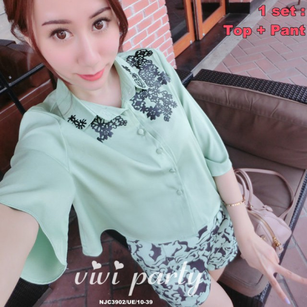 NJ EuropeFashion Stylish Set Wear (Collared Top + Pant) NJ EuropeFashion Stylish Set Wear (Collared Top + Pant)