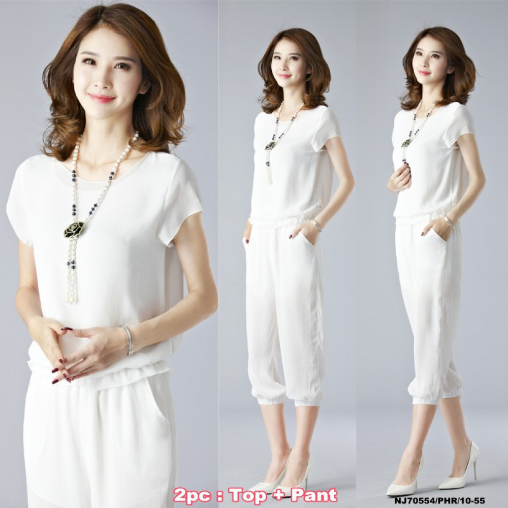 NJ Fashion Casual Chiffon Top + Pants (2 Pcs) NJ Fashion Casual Chiffon Top + Pants (2 Pcs)