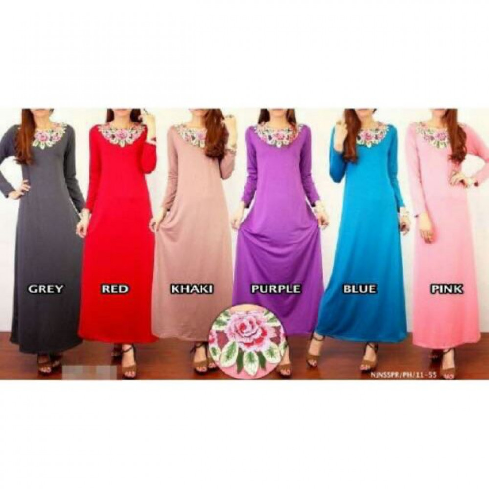 NJ SeoulFashion Flower Embroidery Simple Jubah NJ SeoulFashion Flower Embroidery Simple Jubah