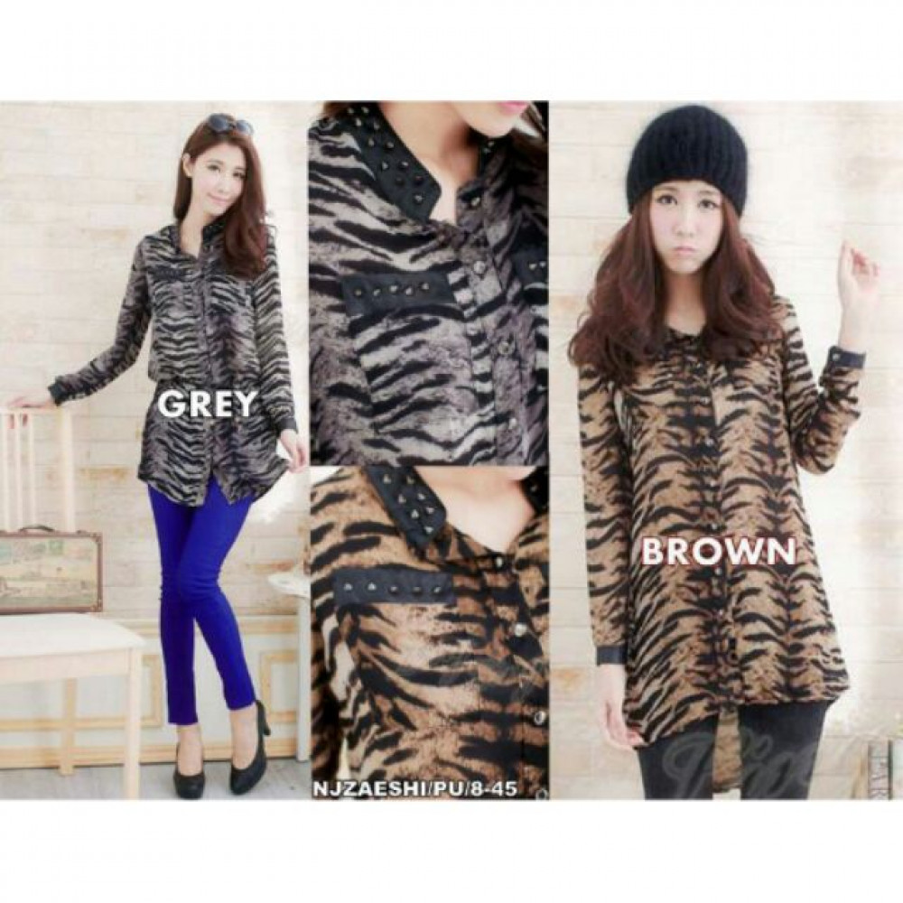 NJ LeopardFashion Stud Collar Top NJ LeopardFashion Stud Collar Top