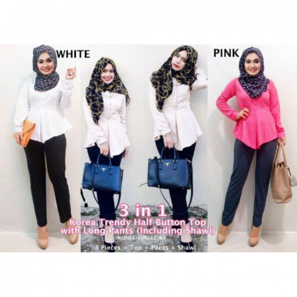 NJ Seoul Trendy Half Button Top + Long Pants - 3 in 1 NJ Seoul Trendy Half Button Top + Long Pants - 3 in 1