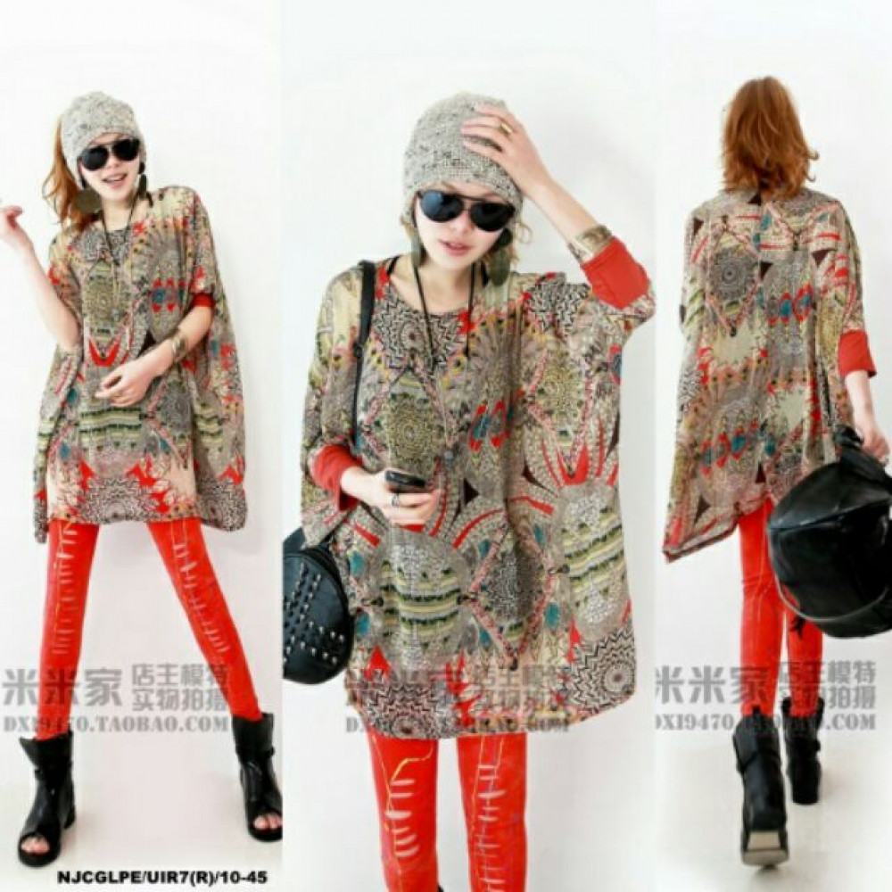 NJ SeoulFashion Tribal Stylish Loose Blouse NJ SeoulFashion Tribal Stylish Loose Blouse