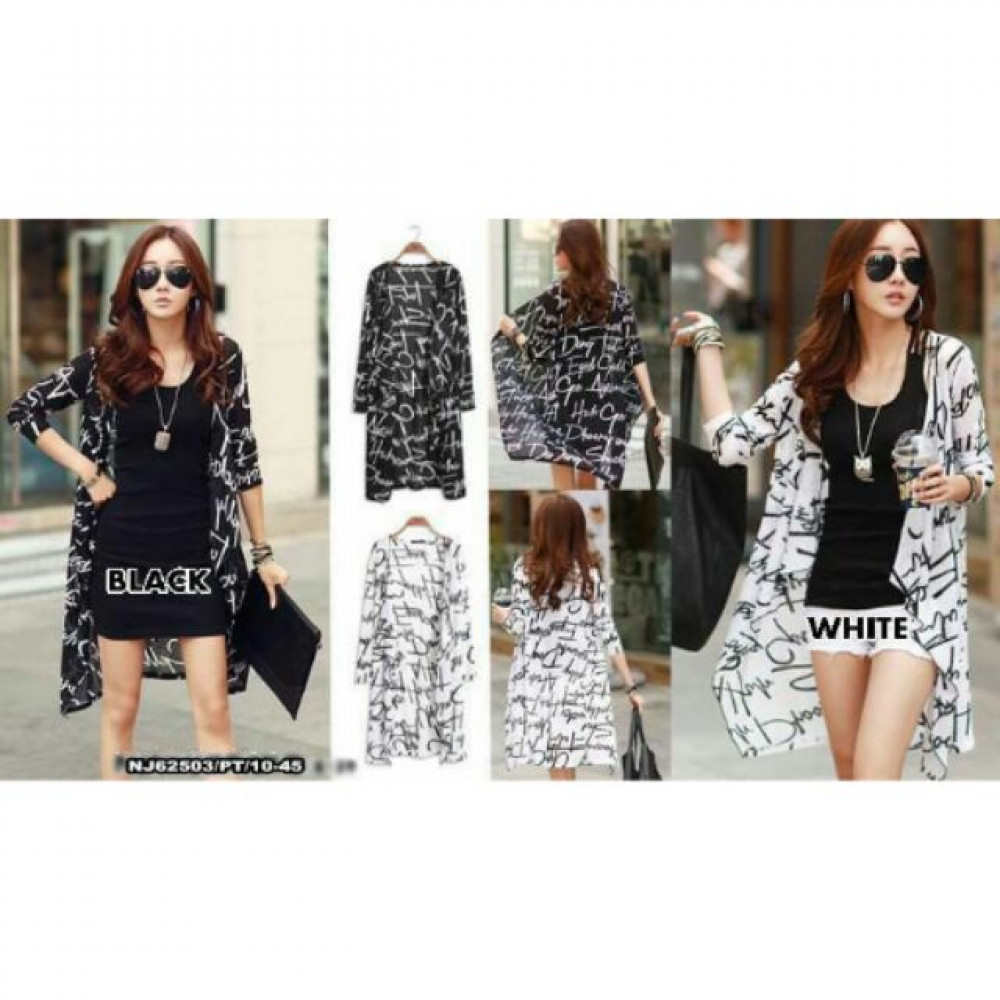 NJ Fashion Stylish Printed Long Cardigan - Writing NJ Fashion Stylish Printed Long Cardigan - Writing