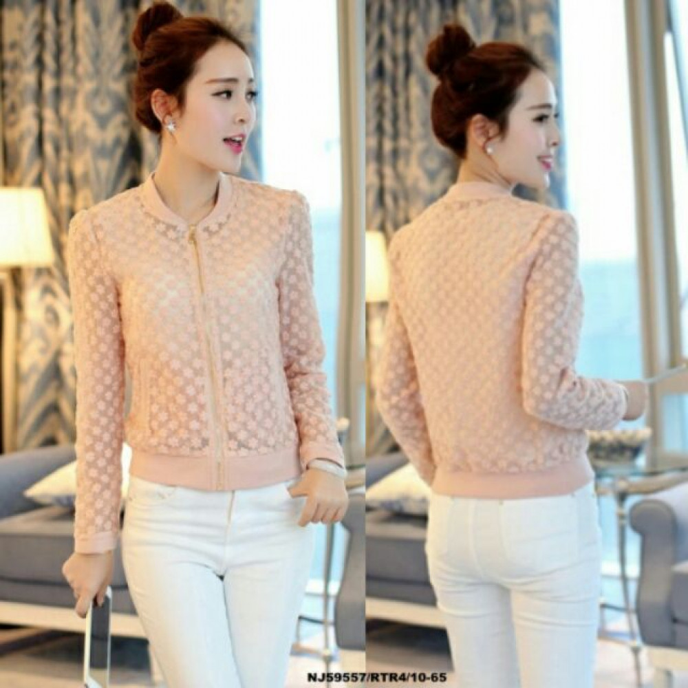 NJ EuropeFashion Flower Lace Stylish Jacket - Pink NJ EuropeFashion Flower Lace Stylish Jacket - Pink
