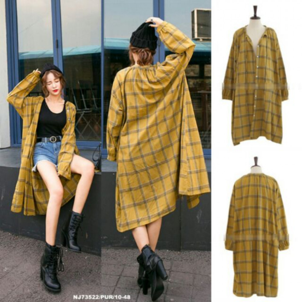 NJ EuropeFashion Checker Stylish Long Jacket Brown NJ EuropeFashion Checker Stylish Long Jacket Brown