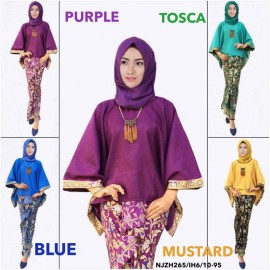 image of NJ Fashion Batwing Kurung with Batek motif in gold print and pleated Skirt