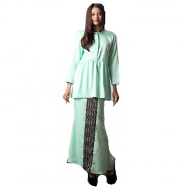 image of NJ Fashion Elegant FrontButton Peplum Top With Songket Printed Long Skirt