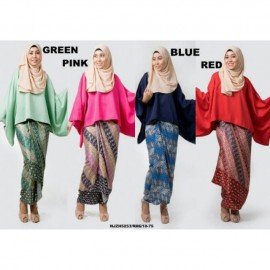 image of READY STOCK❗ NJ Fashion Kurung Bat Wing with Self Tied Printed Sarong
