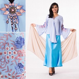 image of NJ 4 IN 1 Elegant Pendant Loose Kebaya Blouse With + Long Skirt (Inc Shawl)