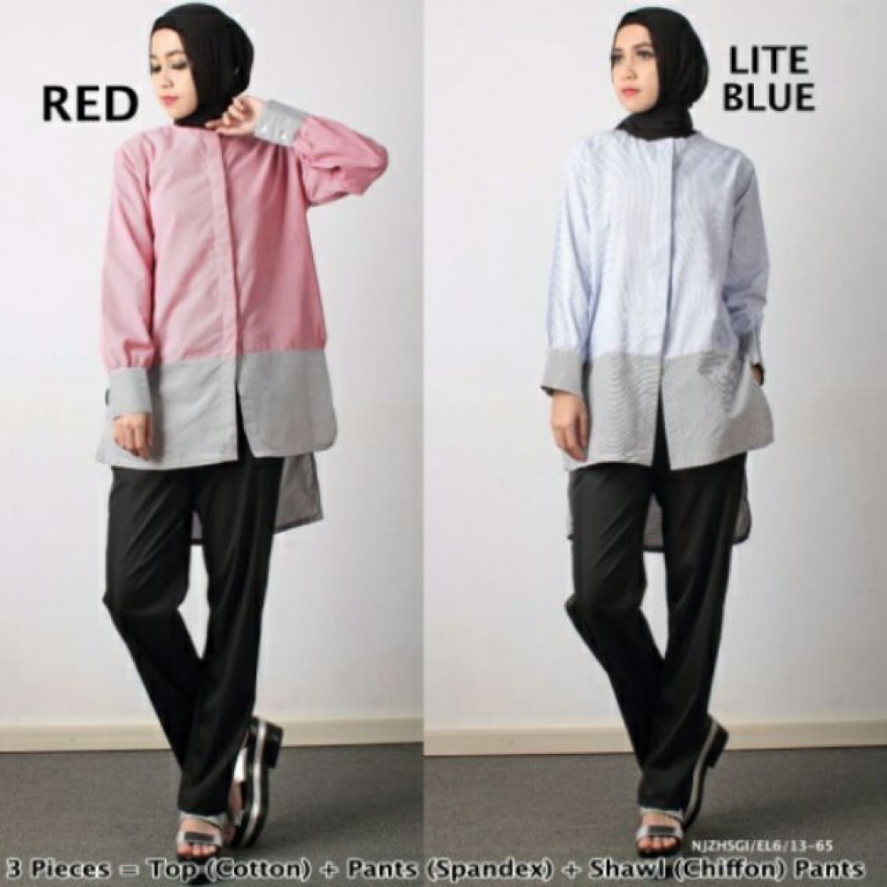 NJ 3 IN 1 FrontButton Stripes OL Shirt +Plain Long Pants NJ 3 IN 1 FrontButton Stripes OL Shirt +Plain Long Pants