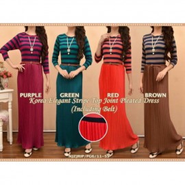 image of NJ SEOUL 2 IN 1 Elegant Stripe Top Joint Pleated Dress (Including Belt)