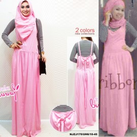 image of NJ 3 Pieces Ribbon Design Strap Dress with Stripes Inner (Including Shawl)