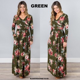 image of NJ Europe Fashion Elegant Floral Maxi Dress (Green)