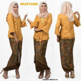image of READY STOCK NJ Fashion Traditional kebaya with Self Tied Printed Sarong (Mustard)