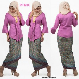 image of READY STOCK NJ Fashion Traditional kebaya with Self Tied Printed Sarong (PINK)