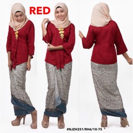 image of READY STOCK NJ Fashion Traditional kebaya with Self Tied Printed Sarong (RED)