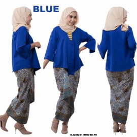 image of READY STOCK NJ Fashion Traditional kebaya with Self Tied Printed Sarong (BLUE size M)