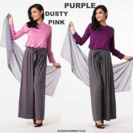 image of NJ 3 IN 1 Stylish Ruffles Sleeves Top With Adjustable Belt Palazo Pants + Shawl