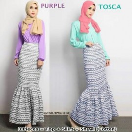 image of NJ SEOUL 3 IN 1 Elegant Button Top with Tribal Printed Skirt (Including Shawl)