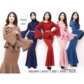 image of NJ ExclusiveCollections Elegant Peplum Dress with FREE Pearl Stylized BeltD