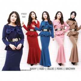 image of NJ ExclusiveCollections Elegant Peplum Dress with FREE Ornament Detail Belt