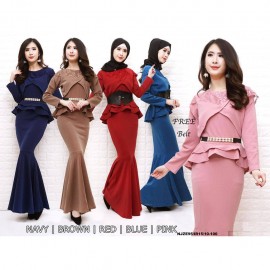 image of NJ ExclusiveCollections Elegant Peplum Dress with FREE Pearl Stylized Belt