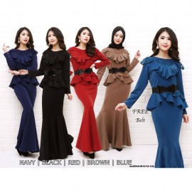 image of NJ ExclusiveCollections Elegant Peplum Dress with FREE Double Bow Beltt
