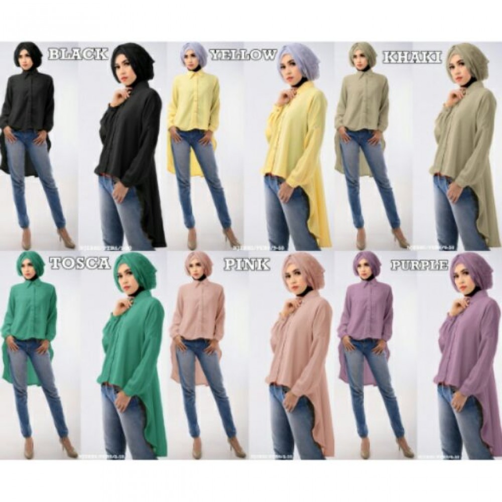 NJ SeoulFashion Asymmetric Design FrontButton Collared Women Blouse NJ SeoulFashion Asymmetric Design FrontButton Collared Women Blouse