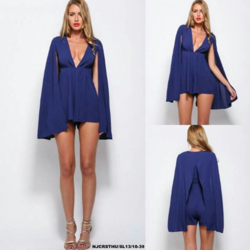 READY STOCK NJ EuropeFashion Deep V Cape Design Jumpsuit READY STOCK NJ EuropeFashion Deep V Cape Design Jumpsuit