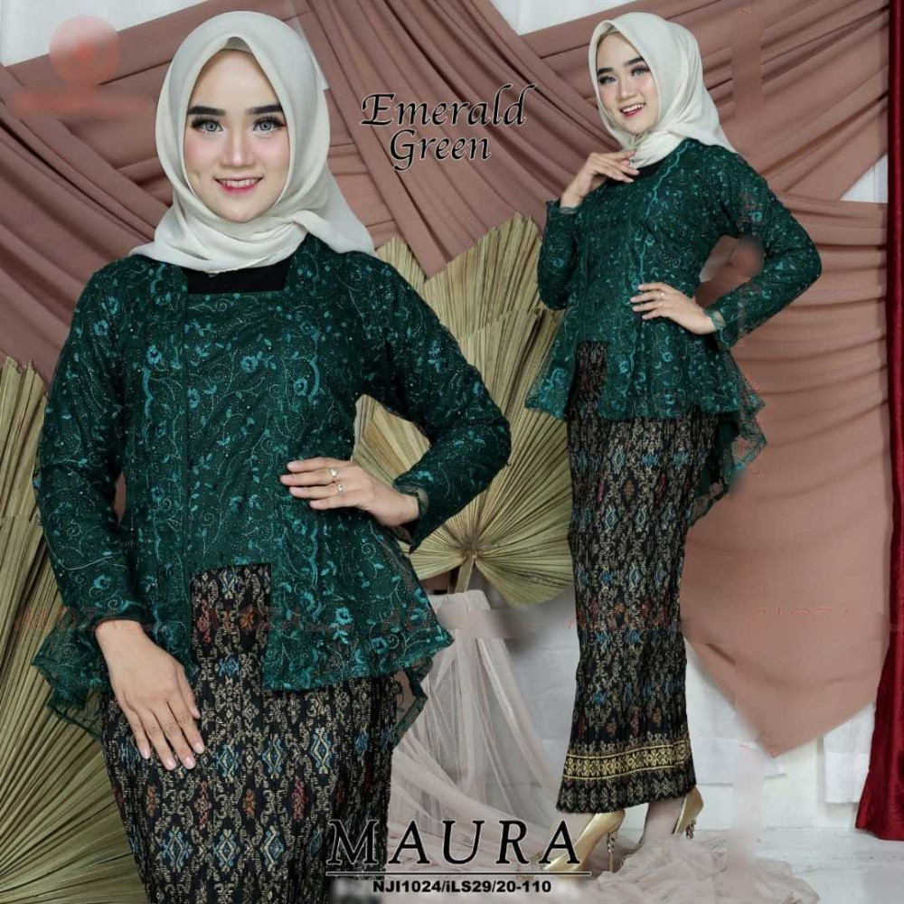 NJBoutique Exclusive Collections Maura Embroidery Kebaya with Printed Batik Skirt 