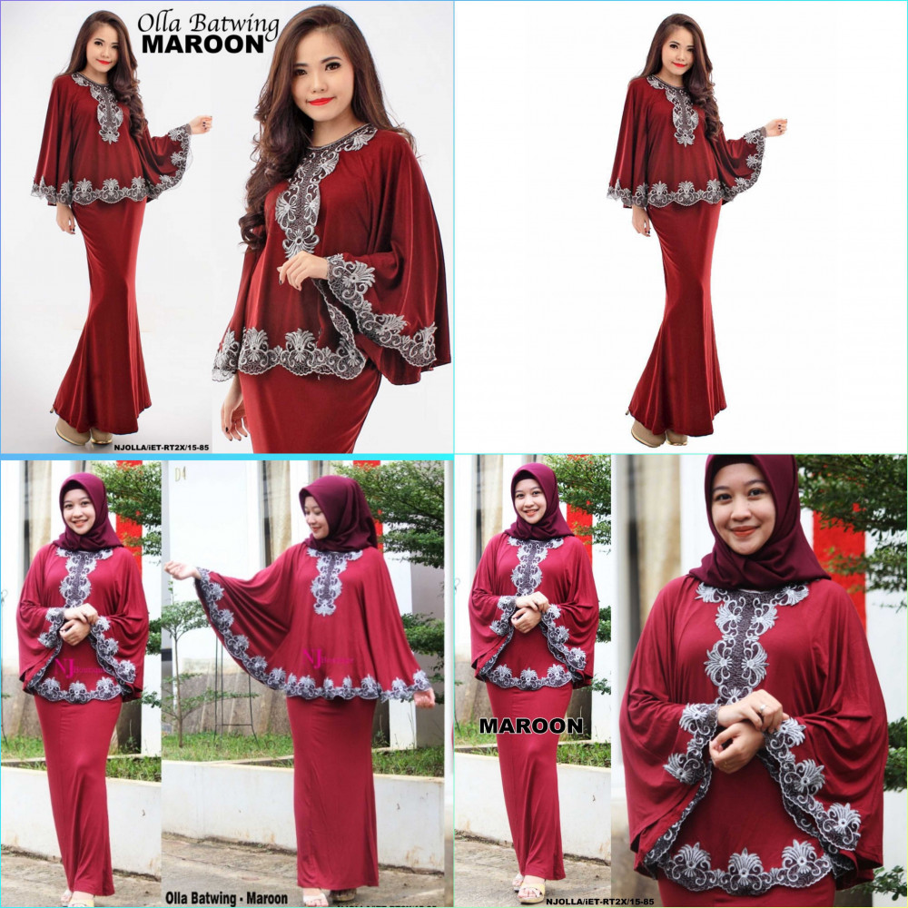 Nj Boutique Exclusive Collections Embroidery Olla Batwing Kurung With Skirt