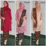 NJ Exclusive Collections Prada Lace Kurung with Prisket /Pleated Batik Skirt and Batik Scarf