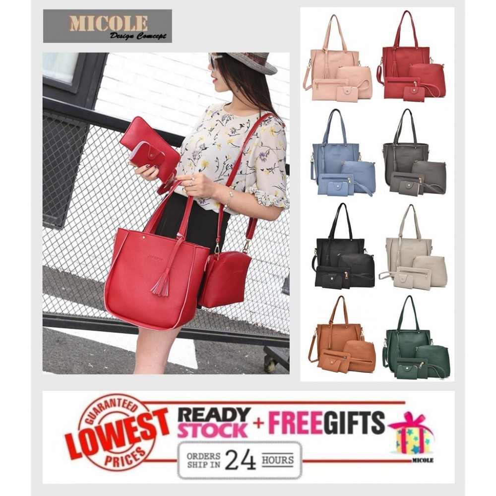 READY STOCK>> MICOLE 4 in 1 Bag Set / Shoulder Tote Beg + Sling+Pouch BS3004 READY STOCK>> MICOLE 4 in 1 Bag Set / Shoulder Tote Beg + Sling+Pouch BS3004