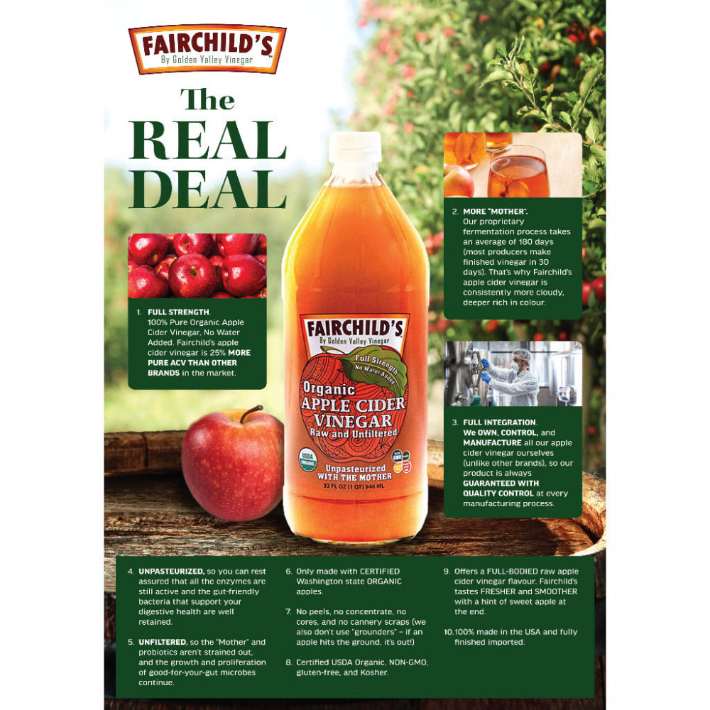 [ Ready Stock] Fairchild's Organic Apple Cider Vinegar 32oz 有机苹果醋