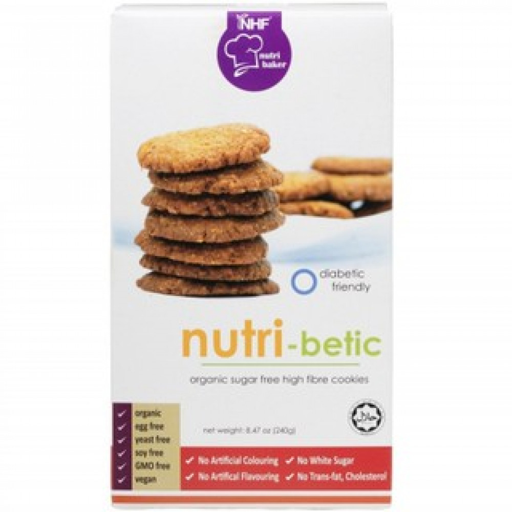 NHF Nutribetic Organic High Fibre Cookies SUGAR FREE (Halal) 240g